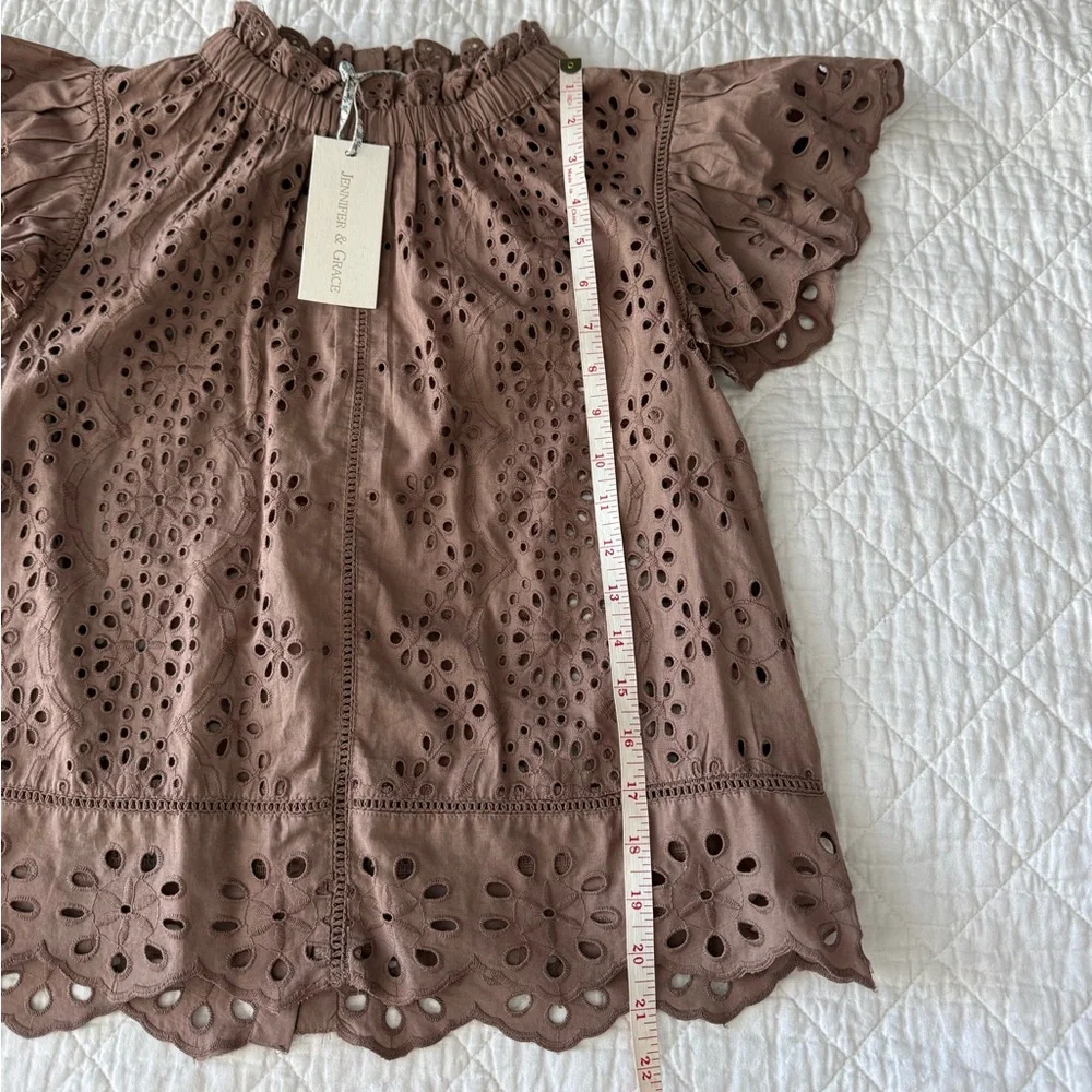 NWT 100% Cotton Brown Eyelet Lace Top - Picture 5 of 8